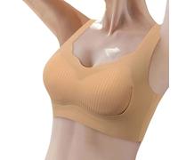 OBASDFD Women's Thin Seamless Soft Support Bra Large Bust Small Semi Firm Cups Breathable, Khaki, XL(Khaki,XL)