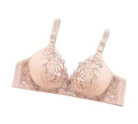 OBASDFD Women's Thin Underwired Bra with Embroidery And One Pair of Breasts, Breathable Beauty Back, Red, 12(Beige,12)