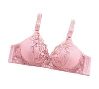 OBASDFD Women's Thin Underwired Bra with Embroidery And One Pair of Breasts, Breathable Beauty Back, Red, 12(Pink,8)