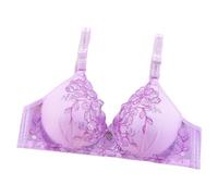 OBASDFD Women's Thin Underwired Bra with Embroidery And One Pair of Breasts, Breathable Beauty Back, Red, 12(Purple,10)