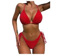 OBASDFD Women's Two Piece Glitter Sequin Bikini Set Triangle Bathing Suit Cheeky String Thong Swimsuits(S)