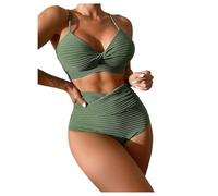OBASDFD Women's Two Piece Textured Bikini Bathing Suit Twist Front Ruched High Waisted Hipster Swimsuit(S)
