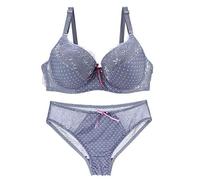 OBASDFD Women's Underwire Lace Polka DOT Push-up Bra And Panty Set Petite Size Blue(Gray,38/85E)