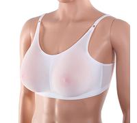 OBASDFD WRATX 1 Pair Drop-Shaped Silicone Fake Breasts Boobs with Underwear Set Crossdressing Crossdressers Transgender Prosthetic Bra Comfortable Stretch Fabric Mesh White-400g(White,500g)