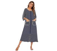 obaSeteck Accappatoi con Cerniera Anteriore Abbigliamento da casa da Donna a Manica Corta Camicia da Notte Lunga (Z4,XXL)