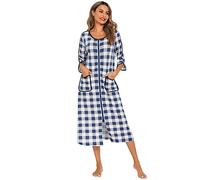 obaSeteck Camicia con Cerniera Manica a Sette Punti Allentata Casual Homewear Morbido e Confortevole Plaid Long Sleepwear(XXL, Z2)