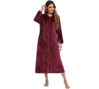obaSeteck Womens Long Warm Robe Zipper Pile Plush Pajamas Soft Housecoat(Z2, S)