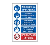 Obblighi Covid 5 regole sicurezza Pannello in plastica 20x31 cm | Pannello in plastica, 20x31 cm