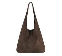 OBC Made in Italy Borsa a mano da donna in pelle METALLIC Shopper Borsa a tracolla Hobo-Bag Borsa a sacchetto Argento, Marrone (Dunkelbraun (Wildleder)), ca.: 44x33x18 cm (BxHxT)
