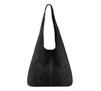 OBC Made in Italy Borsa a Mano da Donna in Pelle Metallic Shopper Hobo-Bag Borsa a Tracolla Argento, Nero (Pelle Scamosciata), ca.: 43x32x17 cm