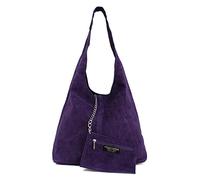 OBC Made in Italy Borsa a Mano da Donna in Pelle Metallic Shopper Hobo-Bag Borsa a Tracolla Argento, Viola (Pelle Scamosciata), ca.: 44x33x18 cm