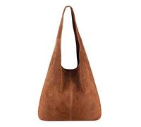 OBC Made in Italy Borsa a Mano da Donna in Pelle Metallic Shopper Hobo-Bag Borsa a Tracolla Argento, Marrone (Pelle Scamosciata), ca.: 43x32x17 cm