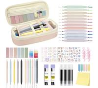 Obcarn Set Cancelleria 66 Pezzi Con Astuccio Scuola Pieghevole, 12 Evidenziatori Pastello, 5 Penne Gel, 6 Matite Meccaniche Set Da 0,5 E 0,7 Mm, 2 Post-Firma, Scuola Cancelleria per Regalini(Rosa)