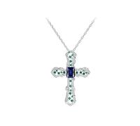 OBCPD Zaffiro Ciondolo Croce di Diamante 925 Collana Pendenti da Sposa in Argento Sterling per Gioielli da Donna