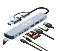 Obcxin Hub USB C 8-in-2, Adattatore USB C con USB 3.0, 2x USB 2.0, Jack Audio 3.5mm, Lettore SD/TF, Connettore Doppio USB-C/USB-A, Docking Station in Alluminio per MacBook Pro/Air, iPad Pro