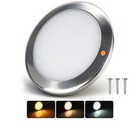 Obeaming 12V Lampada da Soffitto LED Camper 3 CCT 2700K/4000K/6000K Commutabile e Dimmerabile Plafoniera per Auto Caravan Barca Yacht, 180mm Montaggio Superficiale (Acciaio Inossidabile)