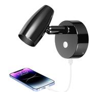 Obeaming 12V Lampade da Lettura LED Campercon Caricatore USB & Luce notturna blu, Girevole Spot Barca Lampada da Parete da Comodino Dimmerabile, Per Caravan Furgone Van, 12-24V DC Nero lucido