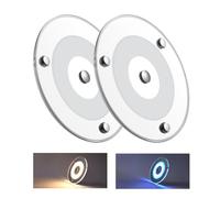Obeaming 2 x Lampada da Soffitto LED DC 12V Dimmerabile Plafoniera 4.5W 120mm 400LM 3000K con Luce Blu/Interruttore tattile, per Auto Camper Caravan Barca Yacht illuminazione Interna