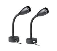 Obeaming 2 x Lampade da Lettura a LED 12V Dimmerabile Spot Camper Barca Lampada da Parete da Comodino 24V Flessibile a Collo di Cigno, Per Caravan Furgone, con Caricatore USB&Interruttore Dimmer
