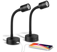 Obeaming 2 x Lampade da Lettura Camper LED 12V Dimmerabile Luce da Comodino Nero 3200K DC12V-24V per Barca Furgone Rimorchio Cabina, Flessibile Collo di Cigno, Tipo C Integrato &Dimmer
