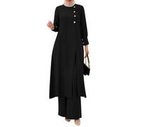 OBEEII Abaya Muslim - Set di 2 pezzi da donna a maniche lunghe, top e pantaloni, Corban Ramadan, Medio Oriente Dubai arabo, abbigliamento islamico da donna, Nero , XL