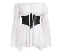 OBEEII Abito da donna Boho senza spalle con stampa floreale, scollo a schiena fisso, orlo increspato, tuta in chiffon, Bianco C, L