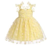 OBEEII Abito da principessa per bambina, in tulle, senza maniche, con spaghetti, con farfalla, a pois, arcobaleno, per battesimo, matrimonio, compleanno, da sera, Margherita gialla, 5-6 Anni