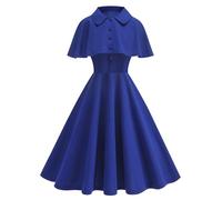 OBEEII Abito da sera da donna vintage anni '50 a maniche corte con bottone verso l'alto per raccogliere la vita swing abito da cocktail matrimonio festivo al ginocchio abito da sera, Blu tesoro, L