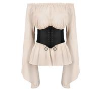 OBEEII Camicetta da donna Renaissance Top, con volant, elastico in vita, maniche a tromba, camicetta pirata, costume medievale, steampunk vittoriano, cosplay, carnevale, a maniche lunghe, albicocca, M