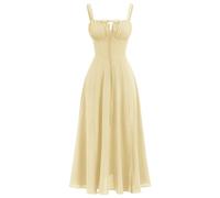 OBEEII Corsetto lungo da donna, estivo, senza maniche, con spalline sottili, boho, spiaggia, vacanze, bustino, abito da matrimonio, cocktail, feste, corsetto con spacco, giallo., M