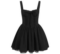 OBEEII Corsetto lungo da donna, estivo, senza maniche, con spalline sottili, boho, spiaggia, vacanze, bustino, mini abito da matrimonio, cocktail, feste, corsetto con spacco, Nero , S