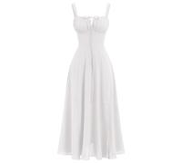OBEEII Corsetto lungo da donna, estivo, senza maniche, con spalline sottili, boho, spiaggia, vacanze, bustino, abito da matrimonio, cocktail, feste, corsetto con spacco, bianco, XL