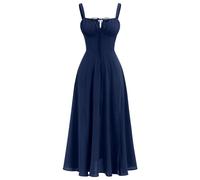 OBEEII Corsetto lungo da donna, estivo, senza maniche, con spalline sottili, boho, spiaggia, vacanze, bustino, abito da matrimonio, cocktail, feste, corsetto con spacco, blu navy, S