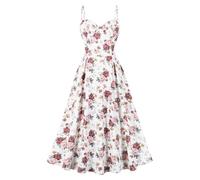 OBEEII Corsetto lungo estivo da donna, senza maniche, con spalline sottili, scollo a cuore, boho, spiaggia, vacanze, bustino, abito da cocktail, feste, corsetto con tasche, Fiori bianchi, M