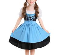 OBEEII Dirndl - Set di 2 abiti Dirndl con camicetta tradizionale bavarese e grembiule bavarese per Oktoberfest, Blu, 2-4 Anni