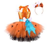 OBEEII Osso di cane per bambini e bambine, uomo delle caverne storico dell'età della pietra, halloween, osso, primitivo, cosplay, vestito da principessa, abito in tulle, per compleanno, carnevale, con