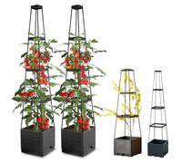 Obelisco di sostegno per pomodori con fioriera, fioriera per pomodori in vaso 2 pezzi con traliccio per pomodori e piante rampicanti, fioriera a torre per pomodori con serbatoio d'acqua
