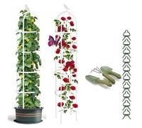 Obelisco in metallo bianco per piante rampicanti, torre per rose autoportante, gabbia per pomodori, supporto da giardino con 10 clip per piante (D25 x H115 cm) - ed elegante decorazione da giardino