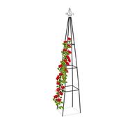Relaxdays Obelisco per Rampicanti, Alto 204 cm, Graticolato per Piante, Rose Edere, Accessori da Giardino, Metallo, Nero, Acciaio