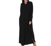 Obelunrp Abito Abaya per Donne, Abiti Musulmani a Manica Lunga 56,7 Pollici per Donne, Abito di Preghiera Musulmana, Abito Casual Sciolto (Nero)