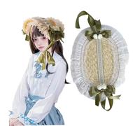 Obelunrp Cappelli vittoriani per donne, cofano vittoriano intrecciato con brim e nastro in pizzo, cappello lolita per ragazze costume da tea party