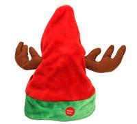 Obelunrp Cappello da Babbo Natale elettrico che canta e balla con corna di renna, berretto in velluto di peluche per forniture per feste di Capodanno, decorazioni natalizie