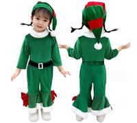Obelunrp Costume elfo per ragazze, 3 pezzi/set di ragazze natalizie elf outfit con cappello, costume elfi bambini, accessori per abiti eleganti (130 cm)