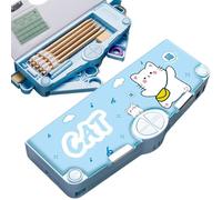 Obelunrp Custodia a matita multifunzione Multi-compartment Cartoon Cat Pattern Kids Pencil Case con calendario, forbici, affiliazione e nastro portatile adorabile per scuola, bambini, multifunzione