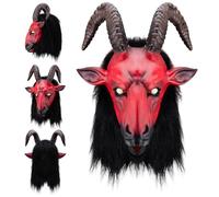 Obelunrp Maschera di capra, maschere mostro di capra rossa horror con corno, inquietante maschera di pecore demone per il cosplay di Halloween