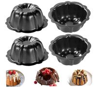 Obelunrp Mini padelle per torta, 4 pezzi da 4 pollici di mini flan di acciaio carbone, stampi da forno a forma di fiori per cupcake, pane, bavaro, brownie, flan