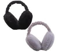 Obelunrp Muff per le orecchie Donne, 2 pezzi di pelliccia in pelliccia in pelliccia, auricolare invernale pieghevole inverno, peluche auricolari peluche per donne ragazze (grigio+nero)