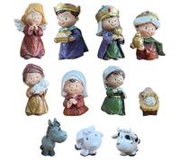 Obelunrp Set di natività di Natale, 11 pezzi in resina mini naturale figurine di scena, statue della famiglia santa di Gesù bambino per decorazioni per il tavolo religioso