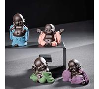 Obelunrp Statue di Buddha che ridono, 4 pezzi di tè Buddha sorridente sorridente, grazioso ornamento di figura di Buddha per decorazioni per la casa da tè