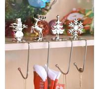 Obelunrp Supporti per calze di Natale 4 pezzi Fiocchi di neve Renna Pupazzo di neve Ganci per calze d'albero Supporti portatili lucidi ponderati per mensola del camino, decorazioni per la casa